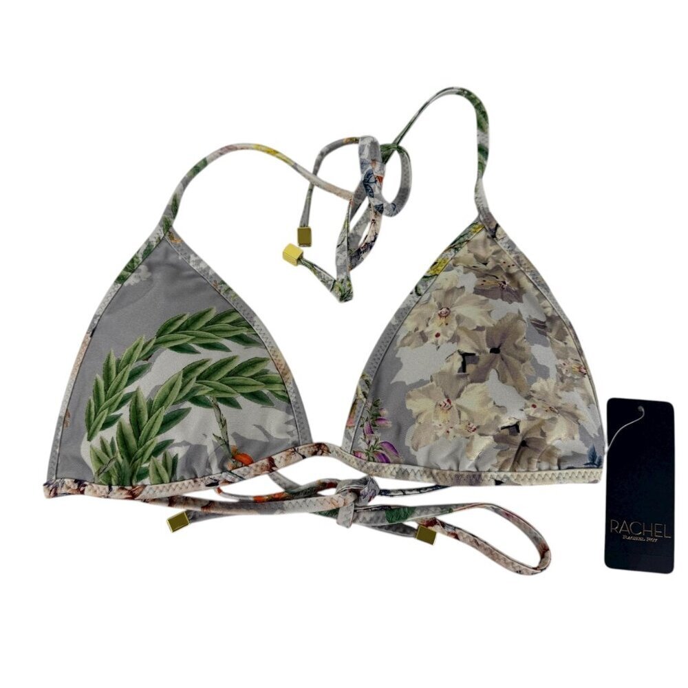 RACHEL Rachel Roy NEW Fleur Silver Bikini Top Tie Med Tropical Floral T3RD4521